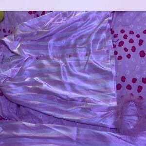 Lavender Satin Pajama Set with Feather Cuffs